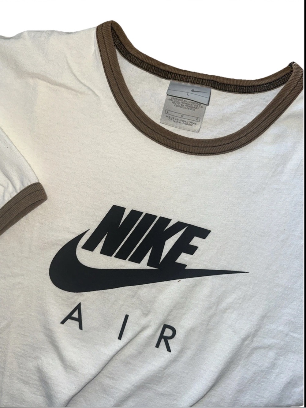 Vintage Nike Ringer T Shirt Large White Silver Tag Swoosh 90s Y2K Nike Air Tee
